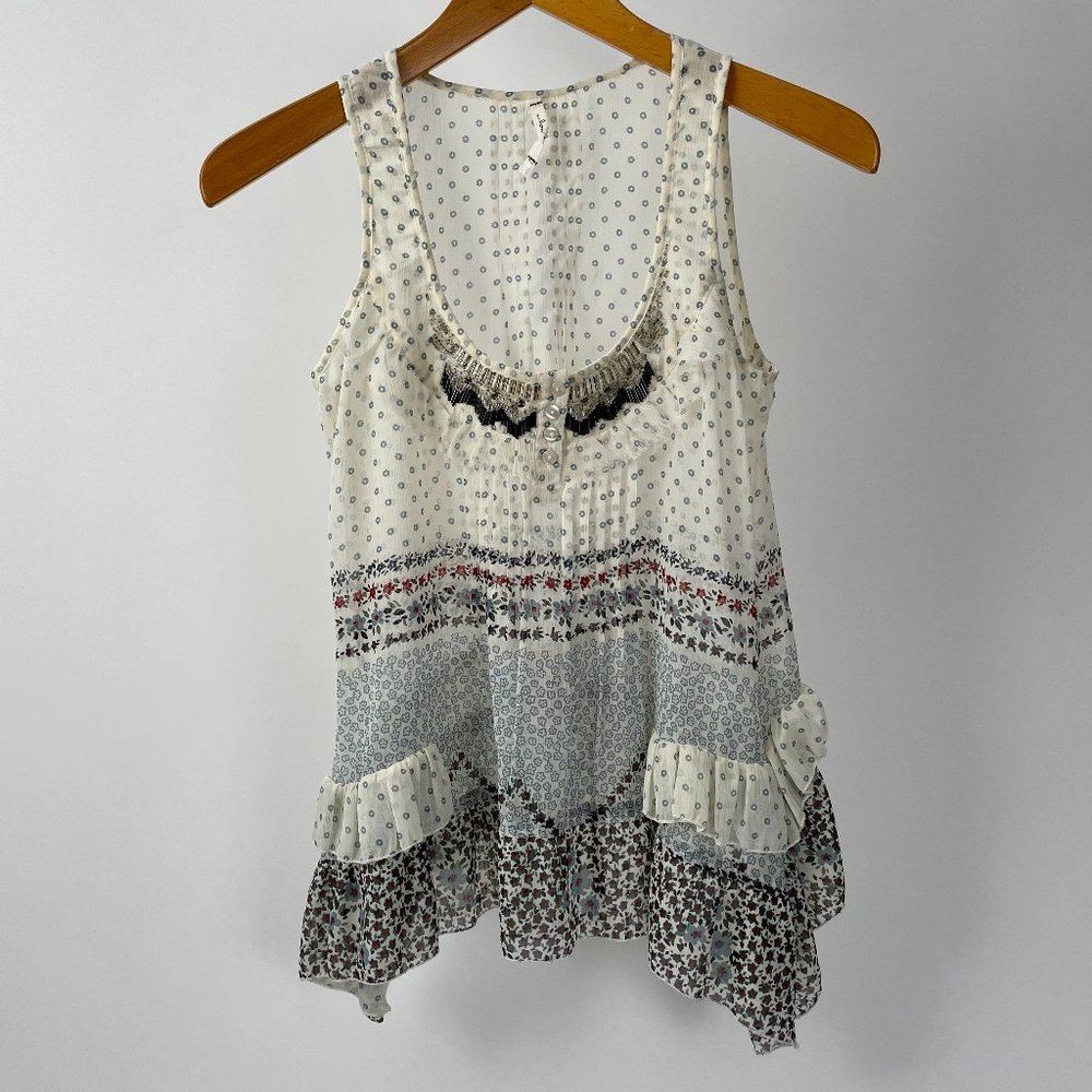Willow & Clay Flowy Lightweight Tank Top Boho Beading Floral, Size S